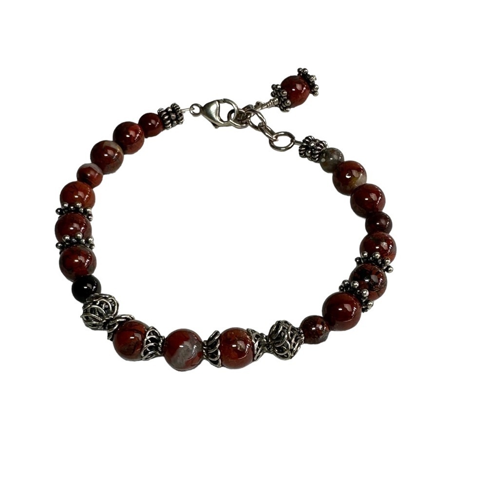 Handmade Sterling and Jasper Bracelet - Picture 2 of 2